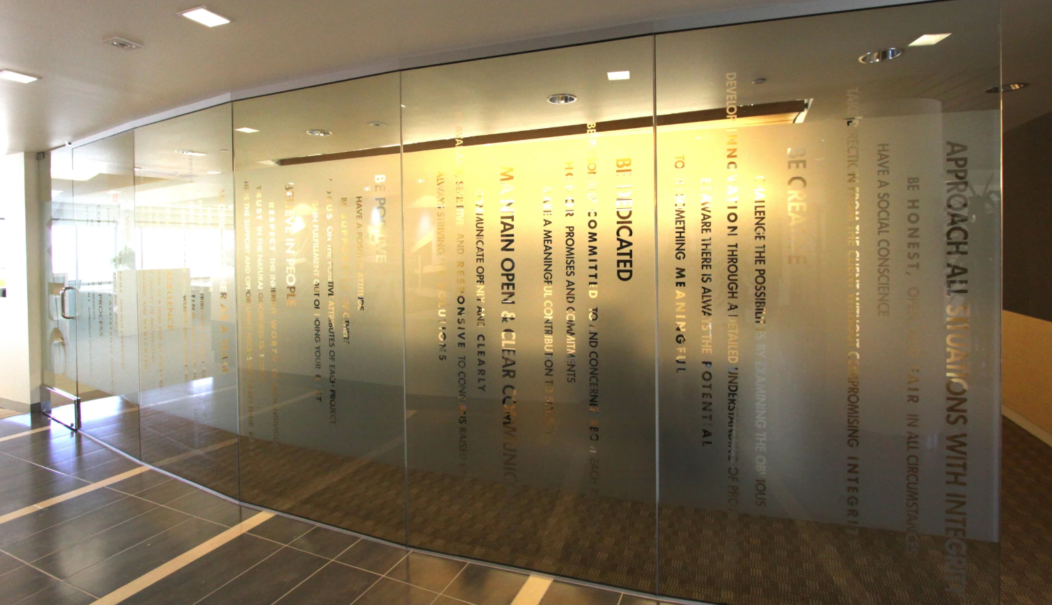 GLASS ENCLOSURE WITH WORDS