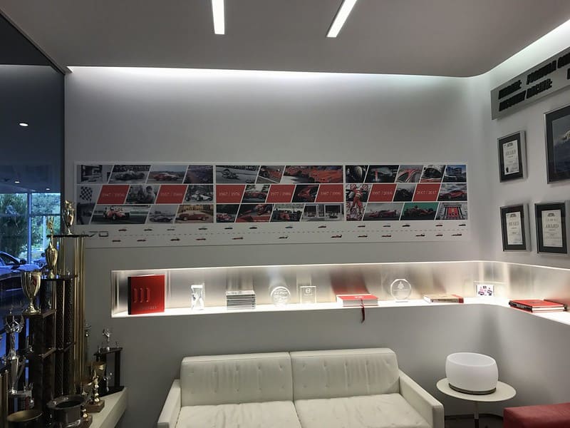 Interior wall posters of the history of a brand