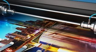 Printer printing a cityscape