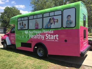 A complete bus wrap for a school