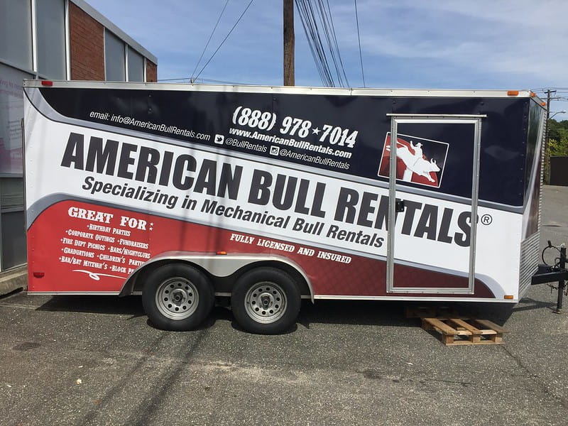 Retail trailer wrap for a bull riding rental