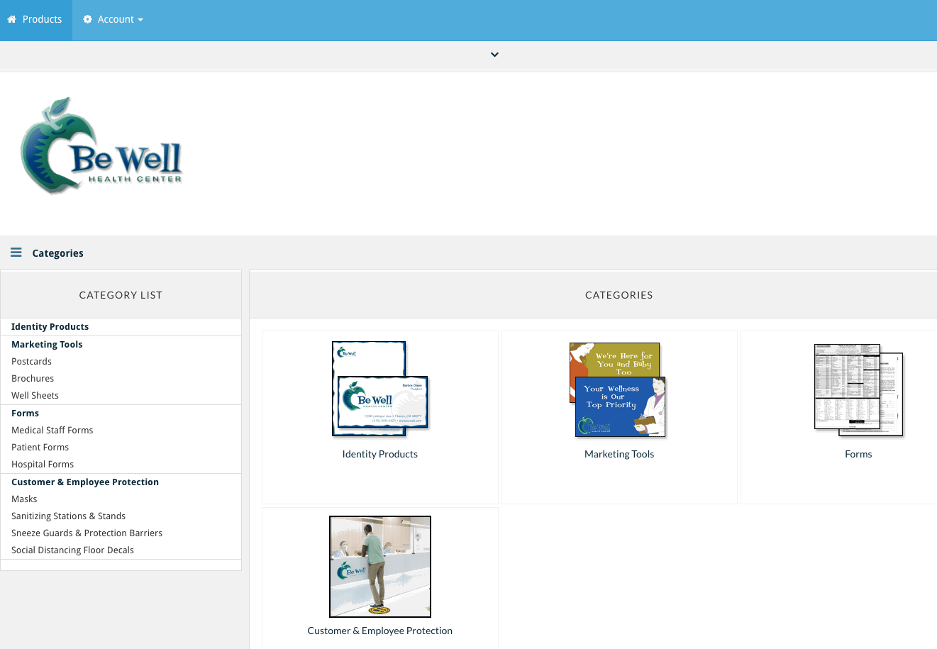 Health products website portal